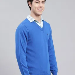 monte carlo Men Solid V Neck Blue Sweater image 4