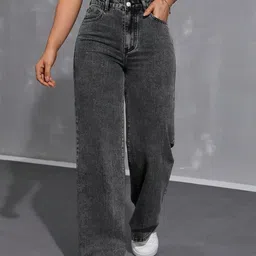 luminoire Women Loose Fit Mid Rise Grey Jeans image 5