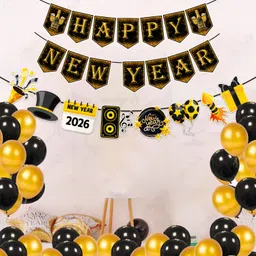 zyozique Black, Golden New Year Party Decorations Banner, Balloons,Character Banner (Pack Of 27) image 5