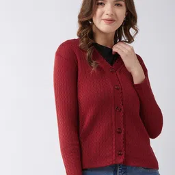 pivl Women Self Design V Neck Maroon Sweater-picture-15