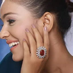 Saraf RS Jewellery Silver-Plated AD-Studded Adjustable Ring image 3