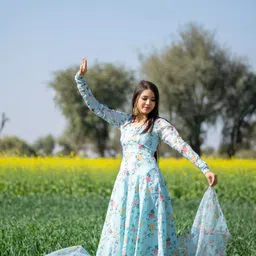 nari dream Printed Georgette Stitched Flared/A-line Gown image 3