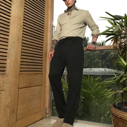 campus sutra Men Straight Fit Black Polyester Trousers image 5