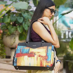 ZOUK Abstract Printed Structured Jute Shoulder Bag-image-94