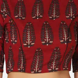 THE WEAVE TRAVELLER Floral Handblocked Printed Cotton Saree Blouse image 4