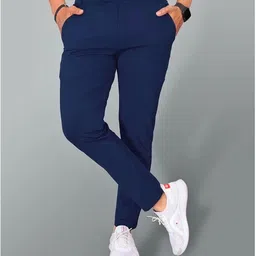 dkb creations Pack of 2 Men Regular Fit Blue, Black Lycra Blend Trousers image 3