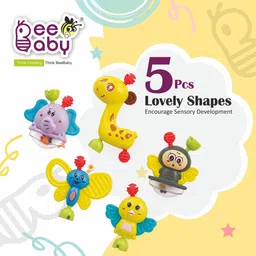 beebaby My First Beastie Rattles with Storage Jar, Set of 5 toys, BPA Free. Rattle image 5
