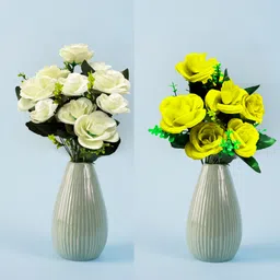 Whandly Artificial Flowers Yellow and White Roses Bunch Realistic Floral Decor Multicolor Rose Artificial Flower-picture-16