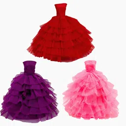 - Handmade Clothes Frock For Dolls [Pack of 3 - Red/Purple/Pink]-image-47