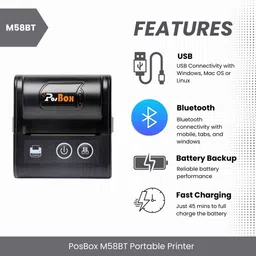 PosBox 2 Inch Portable Bluetooth Thermal Receipt Printer with 2600mah Battery for Mobile and PC image 3