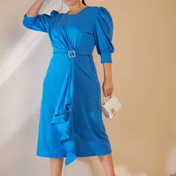 curve by kassually Women Sheath Blue Midi/Calf Length Dress image 3