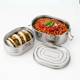 wiaa Stainless Steel 2 Container Lunchbox for School and Office Sada Tiffin Box 2 Containers Lunch Box image 2
