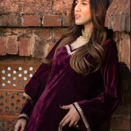 fabium Women Velvet Kurti Pant Dupatta Set image 2