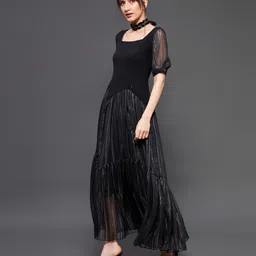 miss chase Women Fit and Flare Black Midi/Calf Length Dress image 2