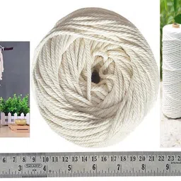 diy crafts Pack of 1 Off White, Durable 3mm Cotton Macrame Rope Natural Beige Twisted Cord White image 4