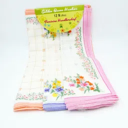 Maskey Skincare 100% Cotton (Size:32x32cm) (3colors x 2each =6pcs) Embroidered Abstract Iconic Designer Ladies Rumal / Hanky ["Multicolor"] Handkerchief image 2