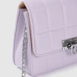 Lino Perros Women Lavender Solid Quilted Structured Sling Bag image 3