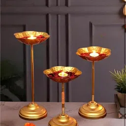 Set of 3 Urli Bowl tealight Holder Stand Diwali Home Decor puja Decor Decorative Showpiece - 20 cm-image-55