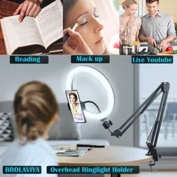 BROLAVIYA (Renewed) Overhead Mobile Stand with 10 Inch Ring Light With Mobile Bracket Mobile Holder image 3