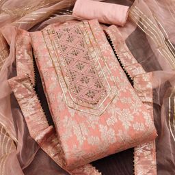 Unstitched Silk Blend Salwar Suit Material Embellished-image-2