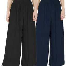 cloud star Pack of 2 Women Regular Fit Blue, Black Viscose Rayon Trousers-picture-20