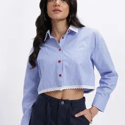 glitchez Women Boxy Fit Striped Casual Shirt image 2