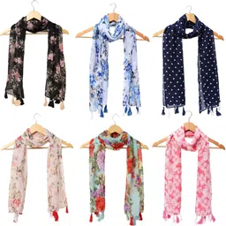 Printed Chiffon Women Multicolor Scarf, Stole, Fancy Scarf-image-80