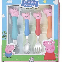 fusked Pink Pipa Pig Tableware Set Stainless Steel Spoon n Fork Cartoon Character Jeorgiee Kid Toy Gift Children Kitchen Table Supplies Stainless Steel Cutlery Set-picture-10
