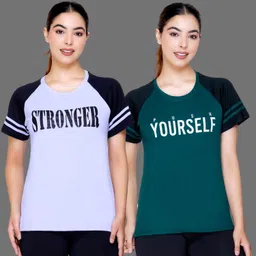 white moon Pack of 2 Women Printed Round Neck Polyester Multicolor T-Shirt-picture-17