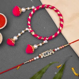 hoshita Bhaiya Bhabhi Rakhi Set For Bhai Bhabhi Combo With Roli Chawal 23#2 Mauli Thread Rakhi Set-picture-27