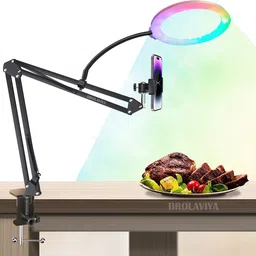 BROLAVIYA 10 Inch Crystal 3D RGB Ring Light, 2 Way Base Clamp With Flexible Clip Arm Mobile Holder image 3