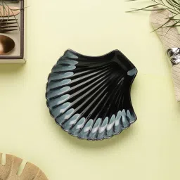 vareesha Leher Shelled Black 10 Inch Ceramic Appetizer Platter image 1