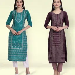 ethnicbasket Pack of 2 Women Printed Crepe Straight Kurta-picture-28