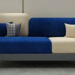 casacraft from pepperfry Montez Velvet 3 Seater Sofa in Blue & Beige Colour image 1