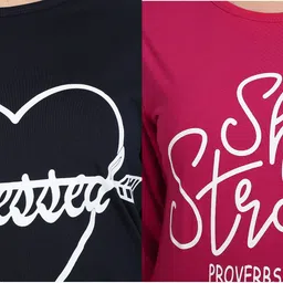 chozi Pack of 2 Women Graphic Print Round Neck Cotton Blend Multicolor T-Shirt image 4