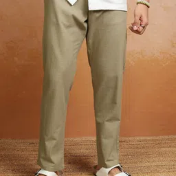 highlander Men Slim Fit Beige Cotton Blend Trousers image 1