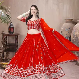 f plus fashion Embroidered Semi Stitched Lehenga Choli-picture-17