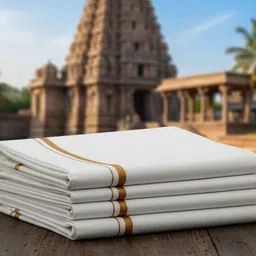 Gugaliya Premium quality Men's White Golden Jari cotton dhoti Solid Men Dhoti image 3