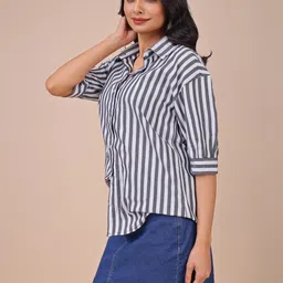 dl fashion Women Regular Fit Self Design, Solid Spread Collar Casual Shirt image 3