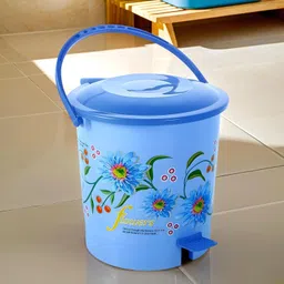homestic Flower Print Plastic Dustbin/ Garbage Bin/ Waste Bin With Lid, 10 Liters (Blue) Plastic Dustbin image 1