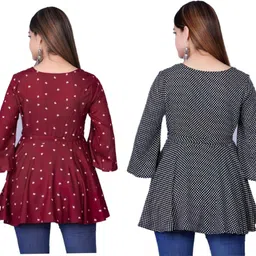 milax Pack of 2 Party Butterfly Sleeves Printed, Polka Print Women Maroon, Black, White Top image 2