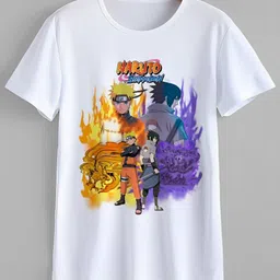 Men Printed Round Neck Polyester White T-Shirt-image-1