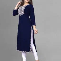 patdom Women Embroidered Viscose Rayon A-line Kurta image 4