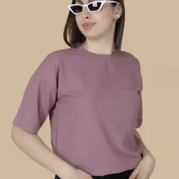 vdtrend Women Solid Round Neck Wool Blend Pink T-Shirt-picture-27