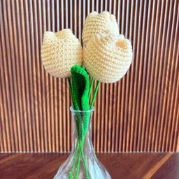 keensandcompany Handmade Crochet Tulip Flower White Tulips Artificial Flower with Pot image 2