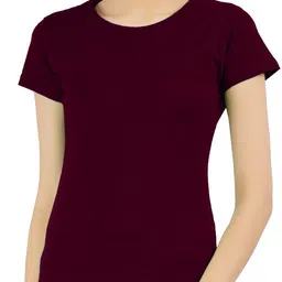 ap'pulse Women Solid Round Neck Cotton Blend Maroon T-Shirt-picture-28
