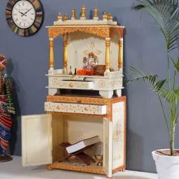 d'dass Multi Color Sheesham MDF Floor Rested Mandir With Door image 2