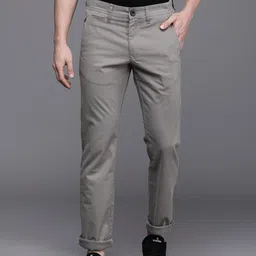 wrogn Men Regular Fit Grey Cotton Blend Trousers-picture-36
