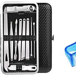 16-in-1 Black Leather Manicure Kit & Nail Scrub Brush Combo | Premium Grooming & Nail Care Set for Men & Women-image-2