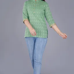 ak fusion Casual Regular Sleeves Printed Women Green, White Top image 5